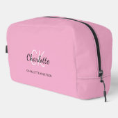 Roze naam monogram toilettasje (Rechterhoek)