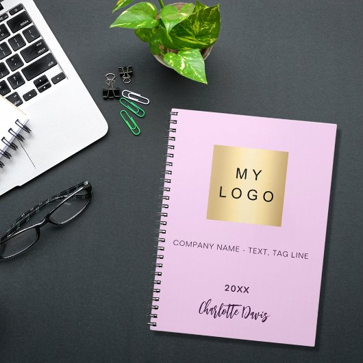 Roze naam script bedrijfslogo notitieboek