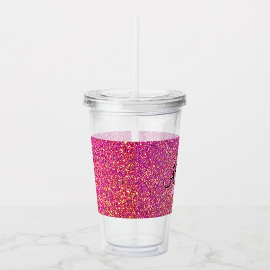 Roze naam van Glitter Monogram Acryl Drinkbeker (Rechts)