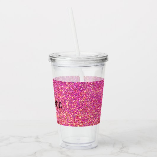 Roze naam van Glitter Monogram Acryl Drinkbeker (Links)