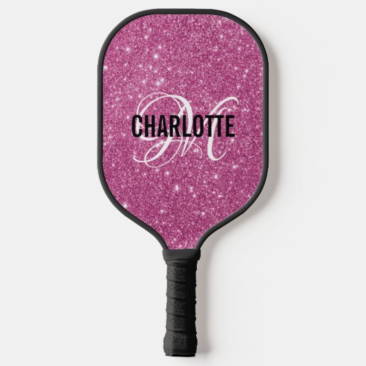 Roze naam van het glitterscript pickleball paddle (Achterkant)