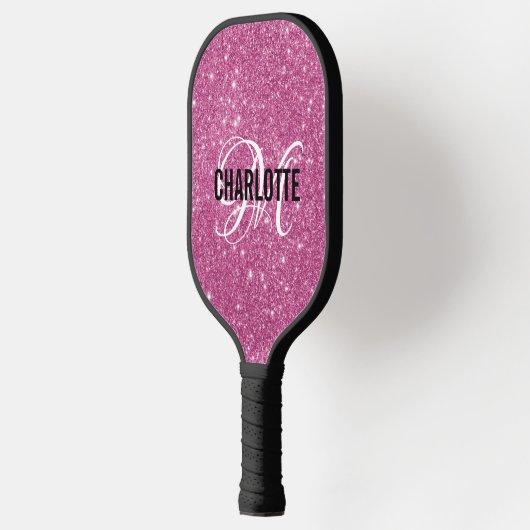 Roze naam van het glitterscript pickleball paddle (Links)