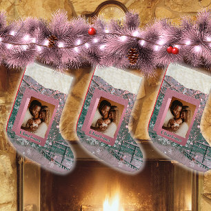 Roze Naam Winter Kerst Familie Foto Kleine Kerstsok