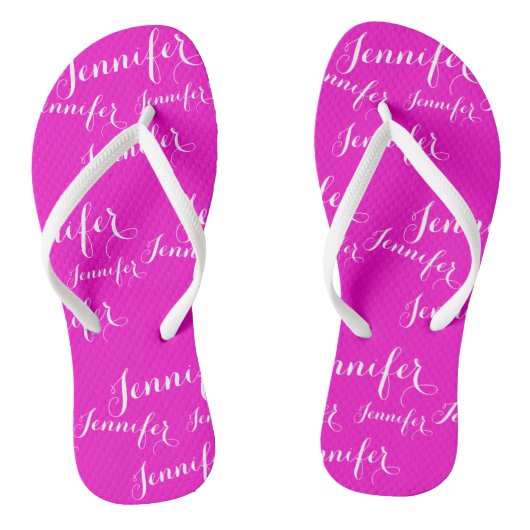 Roze - naampatroon Slim Straps Teenslippers (Voetbed)