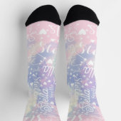 Roze-naar-Blauw Waterverf Harten Sterren & Muziek  Sokken (Top)