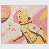 Roze "Naar de sterren!" Cat Astronaut Birthday Cadeaupapier (Vlak)