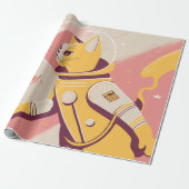 Roze "Naar de sterren!" Cat Astronaut Birthday Cadeaupapier (Uitgerold)
