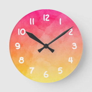 Roze naar Geel Aquarel Ronde Klok