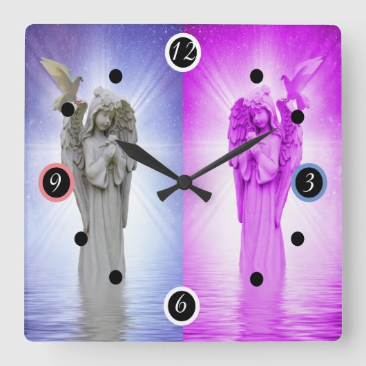 Roze nacht en dag engel vierkante klok (Voorkant)