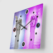 Roze nacht en dag engel vierkante klok (Hoek)