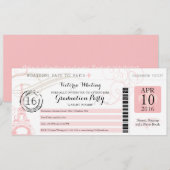 Roze nacht in Paris Graduparty Boarding Pass Kaart (Voorkant / Achterkant)