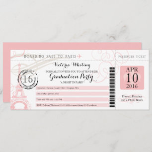 Roze nacht in Paris Graduparty Boarding Pass Kaart