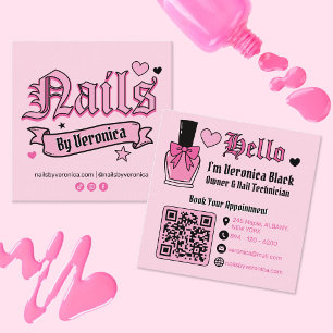 Roze Nagel Tech Gothic Lettering QR Code Vierkant Vierkante Visitekaartje