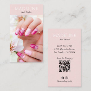 Roze Nagelkunstenaar Foto QR-code Sociale Media Visitekaartje