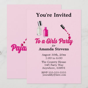 Roze nagellak pyjama feest uitnodiging
