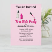 Roze nagellak pyjama feest uitnodiging (Staand voorkant)