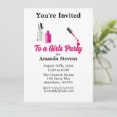 Roze Nagellak Pyjama Party Uitnodiging (Staand voorkant)