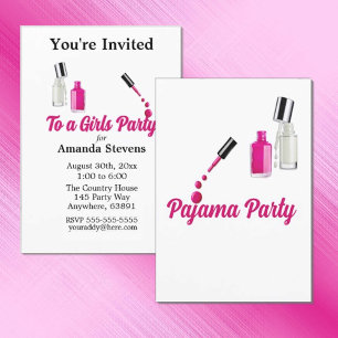 Roze Nagellak Pyjama Party Uitnodiging