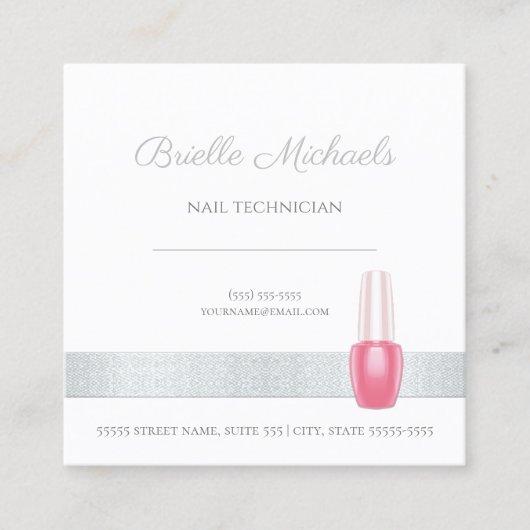 Roze Nagellaktechnicus Ontwerp Vierkante Visitekaartje (Voorkant)