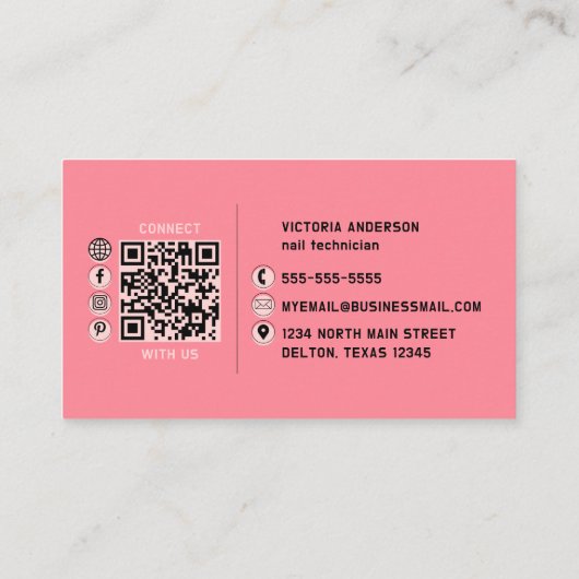 Roze nagels Glitter schrijft Typografie Nail Tech Visitekaartje (Achterkant)