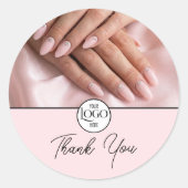 Roze Nagelstudio Moderne Script Waardering Ronde Sticker (Voorkant)
