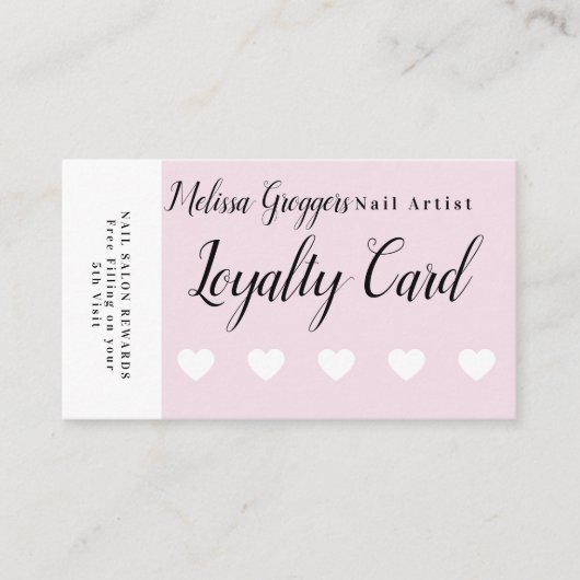 Roze Nail Artiest Reward Loyalty Visitekaartje (Voorkant)