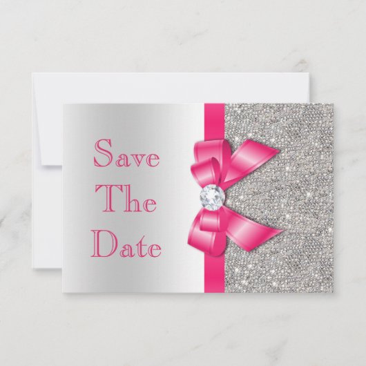 Roze namaak boog & diamanten Save The Date (Voorkant)