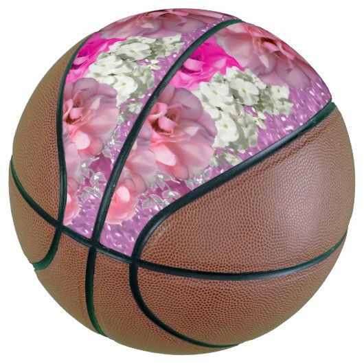 Roze namaak glitters en bloemen basketbal (Schuin)
