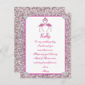 Roze namaak glitters flamingo liefde bruidsmeisje  kaart (Voorkant / Achterkant)