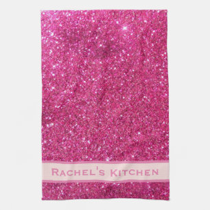 Roze namaak glitters meisjesachtig chic keuken han theedoek