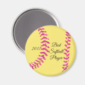 Roze namaak glitters softbal steken magneet (Voorkant / Achterkant)