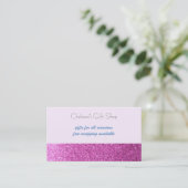 Roze namaak glitters winkel visitekaartje (Staand voorkant)