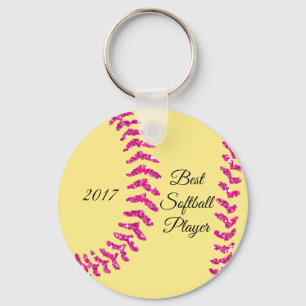 Roze namaak glittersoftbal stiksels sleutelhanger
