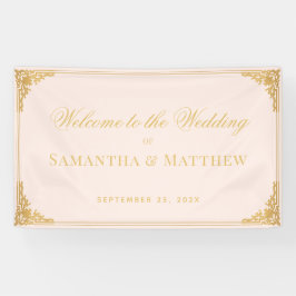 Roze namaak gouden elegante huwelijks welcome spandoek