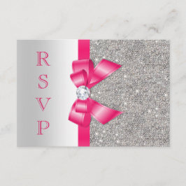 Roze namaak hoedenspeld & Diamanten RSVP Kaartje