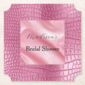 Roze namaak krokodil dierenprint kartonnen onderzetters (Voorkant)