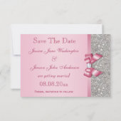 Roze namaak lint & diamanten Save The Date (Achterkant)