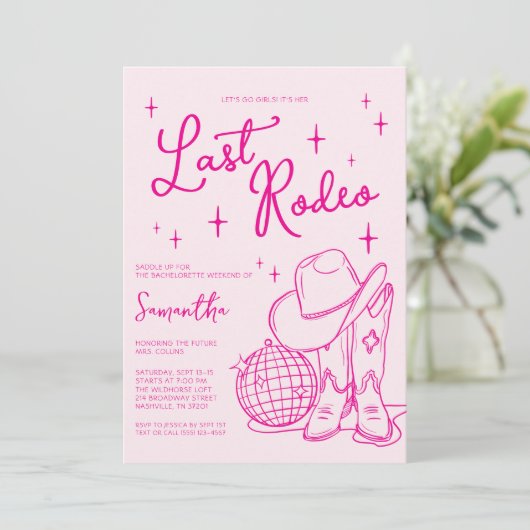 Roze Nashville Laatste Rodeo Bachelorette Weekend Kaart (Staand voorkant)