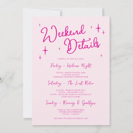 Roze Nashville Laatste Rodeo Bachelorette Weekend Kaart (Achterkant)