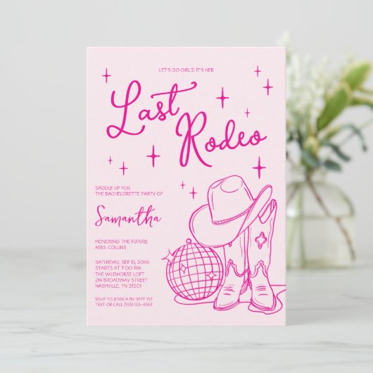 Roze Nashville Laatste Rodeo Bachelorette-weekend Kaart (Staand voorkant)