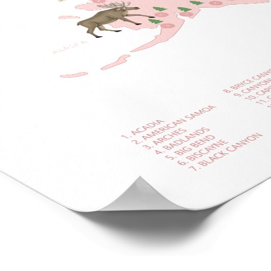 Roze Nationaal Park Kaart Woodland Nursery Print (Hoek)