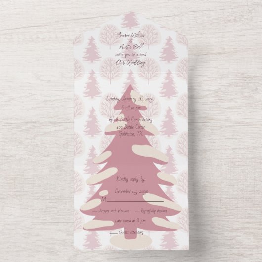 Roze Naturen winterbomen in de openlucht All In One Uitnodiging (Binnen)