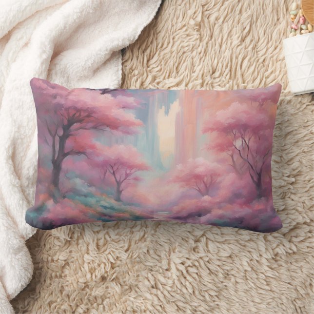 Roze Natuur Bos AI kunst kussensloop Kussen (Deken)