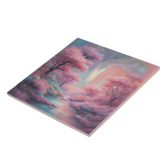 Roze Natuur Bos AI-kunst Tegeltje (Zijkant)
