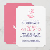 Roze Nautical Anchor Birthday Party nodigt uit Kaart (Voorkant / Achterkant)