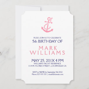 Roze Nautical Anchor Birthday Party nodigt uit Kaart