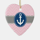 Roze Nautical Anchor Chevron Keramisch Ornament (Rechts)