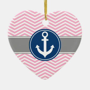 Roze Nautical Anchor Chevron Keramisch Ornament