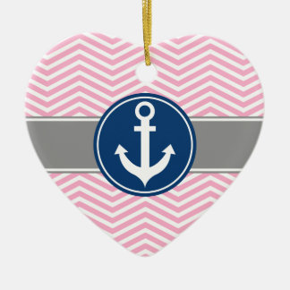 Roze Nautical Anchor Chevron Keramisch Ornament