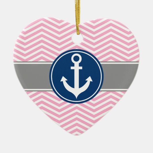Roze Nautical Anchor Chevron Keramisch Ornament (Voorkant)